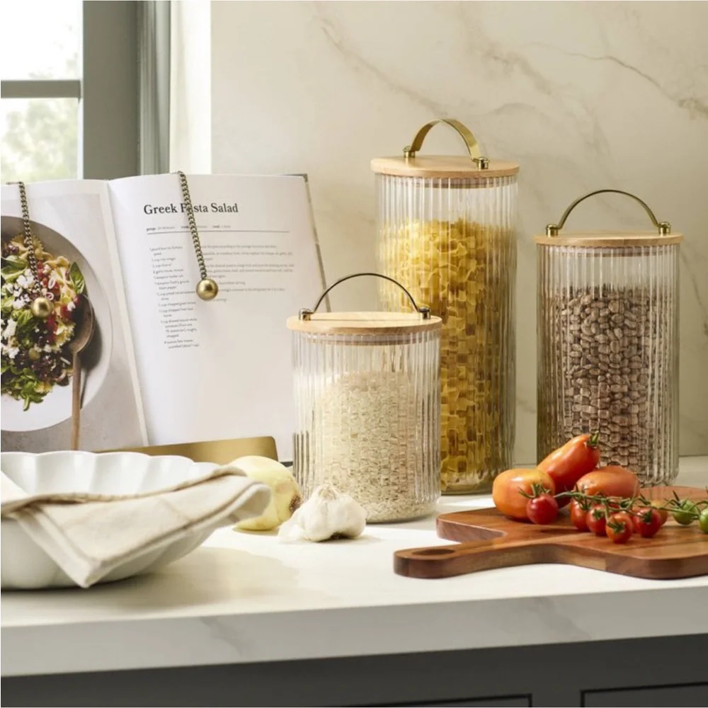 64oz Fluted Glass Storage Canister set with Wood Lid - Hearth & Hand Magnolia
